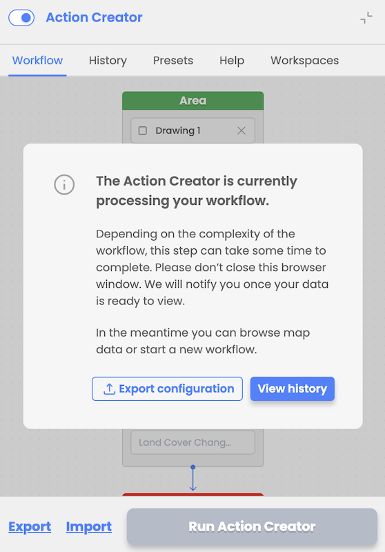 modal window upon workflow execution