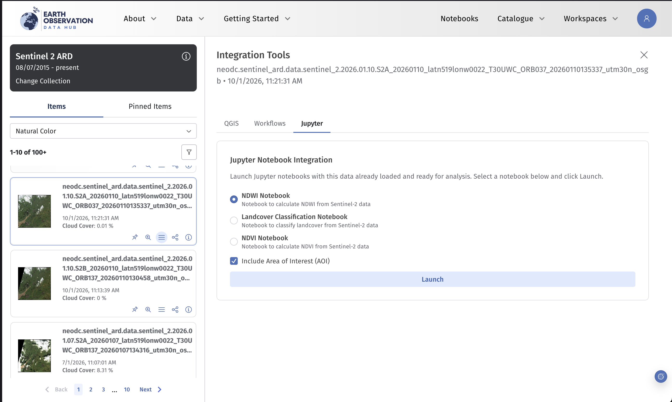 Choose a notebook from the Jupyter tab
